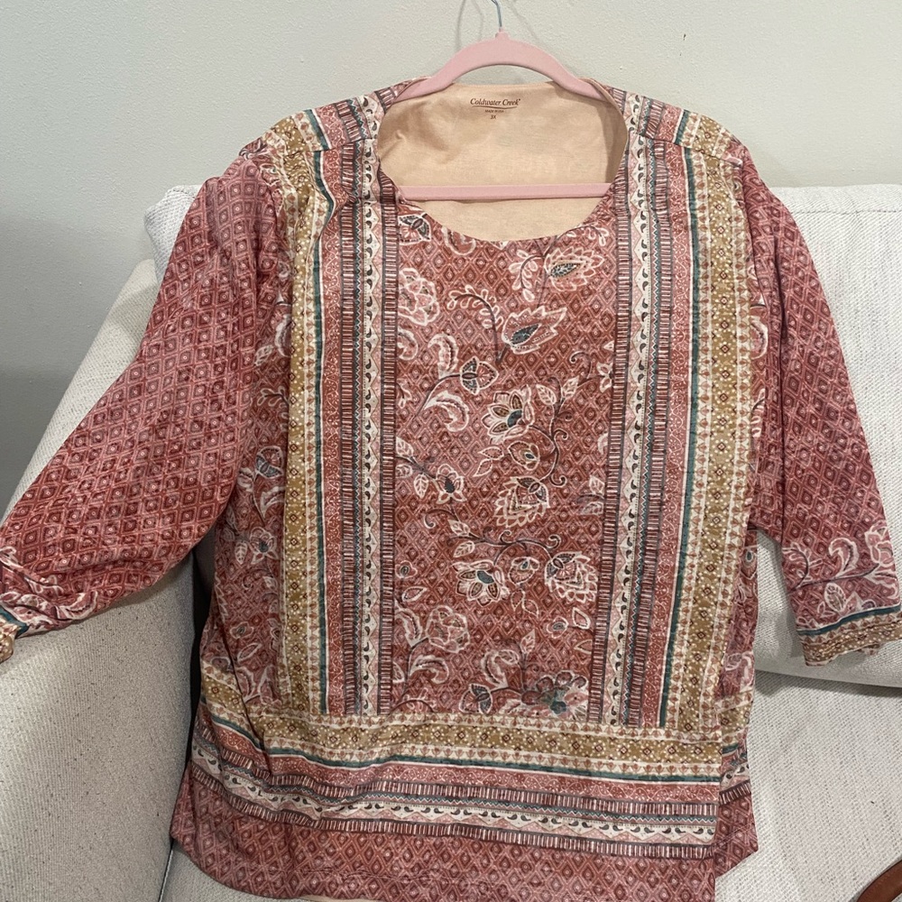 Coldwater Creek Women's Paisley Print Blouse - Red and Brown